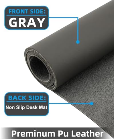 Small Desk Mat,Leather Desk Pad Protector,Desk Mouse pad,Office Desk mat,Laptop Mat for Desk, Non-Slip PU Leather Desk Blotter,Waterproof Desk Writing Pad for Office/Home(31.5"x15.7",Dark Grey) - Image 2