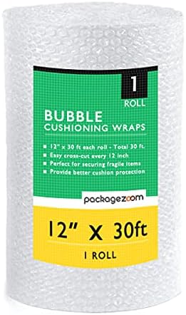 12 inch x 30 ft Bubble Cushioning Wrap, Perforated Every 12" Protective Packing Moving & Shipping Supplies for Boxes & Fragile Items by packagezoom