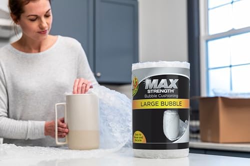Duck Max Strength Bubble Cushioning Wrap for Moving, Shipping, 15 FT, Large Clear Bubble-Packing Wrap for Heavy Duty Protection Packaging Boxes, Roll Moving Supplies,Perforated Every 12IN (Pack of 6) - Image 2