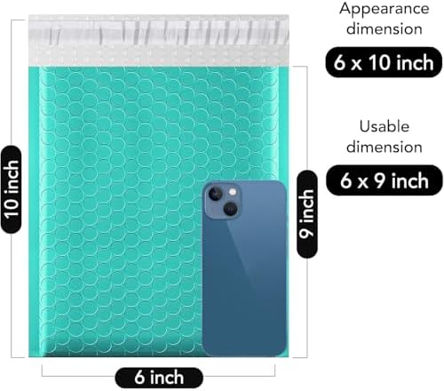 Fuxury Bubble Mailers Bulk 6x10“ 600 Pack Teal Padded Envelopes - Image 2
