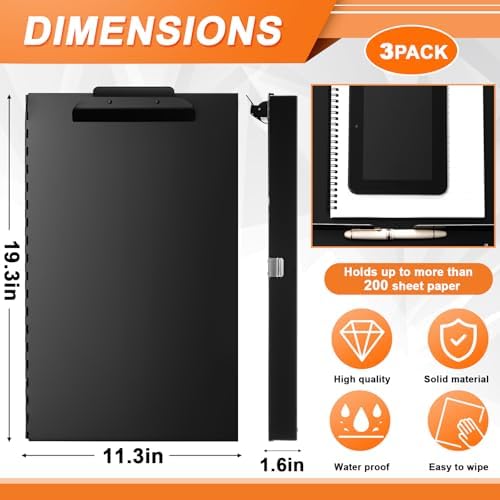 3 Pcs 11 x 17 in Aluminum Clipboards with Storage, Black - Image 2