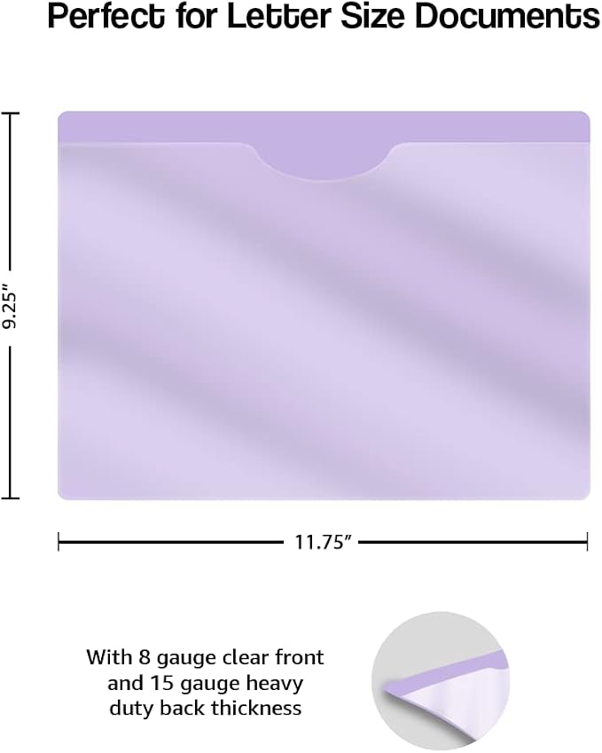 Lavender Vinyl Pocket Folder, Doctor Stuff, Closed Sides, Letter Size, Clear Front Top Loading Job Jacket, Documents Holder for Office, High School and Medical Files, Pack of 25 - Image 2
