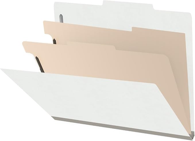 Heavy Duty End Tab Color Folders, 2/5 Cut ROC Top Tab, Letter Size, 2 Divider, White (Box of 10) by Ecom+Folders