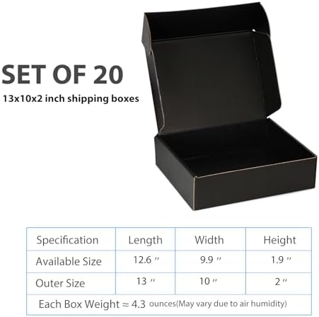Black Shipping Boxes 13x10x2 Inches, 20 Pack - Image 2