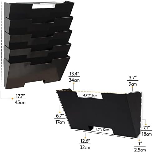 Wallniture Lisbon Wall Mounted File Holder Organizer, 5-Tier Metal Office Organization and Storage Rack, Wall Mount File Holder, Magazine Holder and Office Decor, Black - Image 6