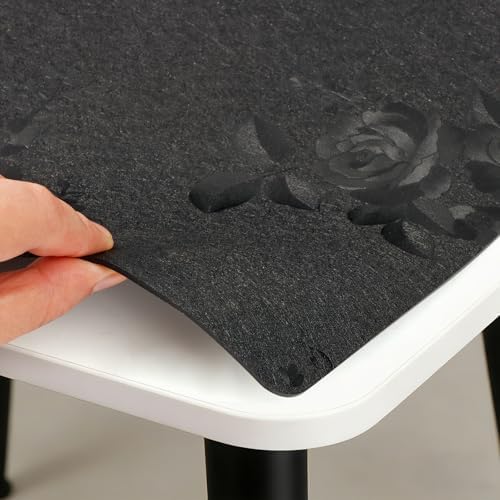 Floral Table Cover Protector Table Craft Mat, 42 x 60 Inch Upgraded 2.0mm Thick, Floral PVC Table Top Protector for Dining Room, Waterproof Black Desk Pad Mat, Easy to Wipe & Cut by PEADEEAS