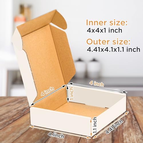 50 pack Small Shipping Box,4x4x1'',Corrugated Mailer,Wonfer Cardboard Box, White - Image 2