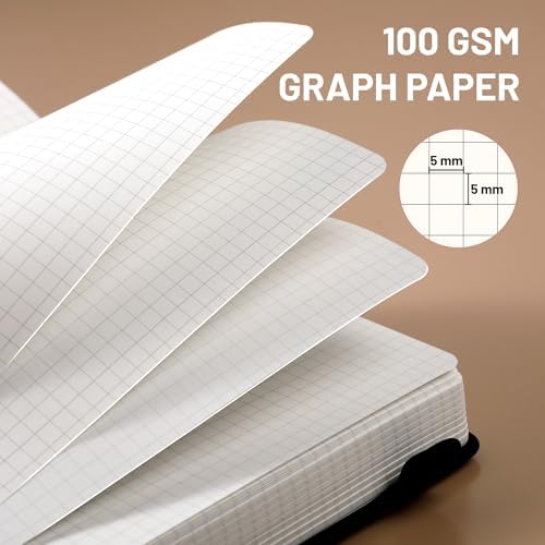 CAGIE Graph Notebook 320 Pages 100 GSM Paper Graphing Grid Journal B5 Hardcover Leather Quad Ruled Notebooks for Engineering, Math, Work, Black - Image 3
