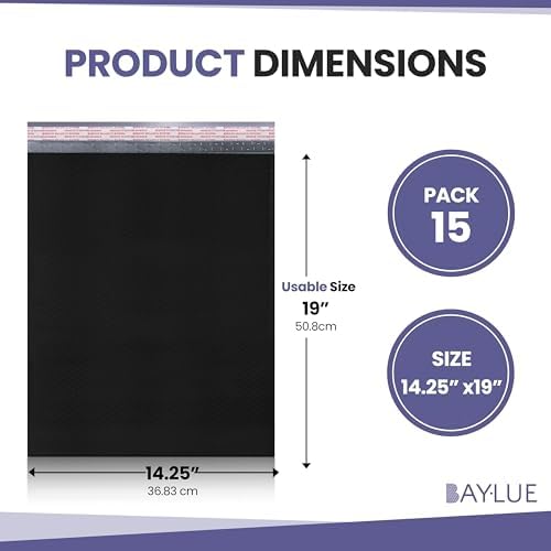 Black Bubble Mailers 14.25x20, Self Seal Poly Padded Envelopes #7, 15 Pack - Image 2
