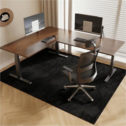 Office Chair Mat for Hardwood Floor, 59"x71" Flannel Fabric Large Chair Mat for Hard Floors, Non-Slip Under Desk Rug for Rolling Chairs, Soft Floor Protector Area Rug for Home Office, Black by FUNMATHomeDecors