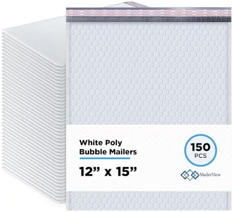 Arctic White Bubble Mailers 12x15 Self Seal Poly Padded Envelopes 150 Pack by MAILERVIEW