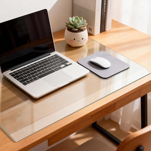 VASUHOME 24" x 18" Premium Tempered Glass Desk Mat with Beveled Edge - Ergonomic Desk Protector, Crystal Clear, Dry Erase Surface, Ideal Table Top Protector for Home & Office by VASUHOME