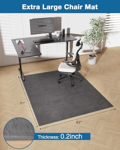Office Chair Mat for Hardwood Floor, 51"x63" Flannel Fabric Chair Mat for Hard Floors, Non-Slip Under Desk Rug for Rolling Chairs, Soft Floor Protector Area Rug for Home Office, Dark Grey - Image 2