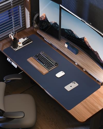 AFIING Leather Desk Protector, 55"x17" - Premium Office Mat, Large Mouse Pad, Non-Slip Blotter, Waterproof Writing Pad - Midnight Blue - Image 6