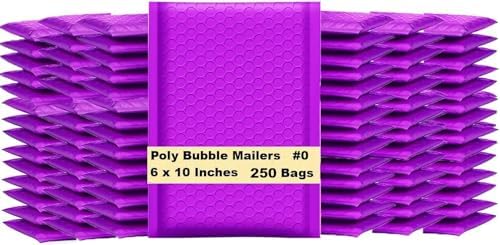 iMBAPrice 250-Pack #0 (6" x 10") Premium Mat Purple Color Self Seal Poly Bubble Mailers Padded Shipping Envelopes (Total 250 Bags) - Image 2