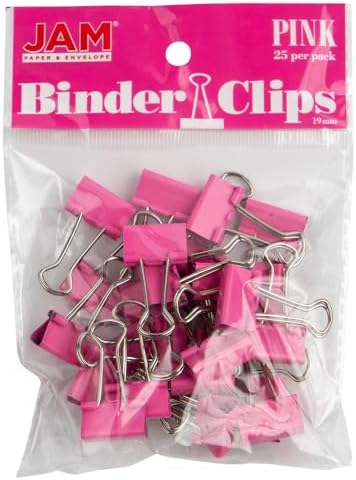 JAM PAPER Colorful Binder Clips - Small - 3/4 Inch (19 mm) - Pink Binderclips - 25/Pack by JAMPaper