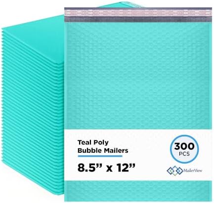 Teal Bubble Mailers 8.5x12, Self Seal Poly Padded Envelopes #2, 300 Pack by MAILERVIEW