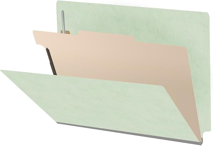 25 Pt. Pressboard Classification Folders, Full Cut End Tab, Letter Size, 1 Divider, Pale Green (Box of 10) by Ecom+Folders