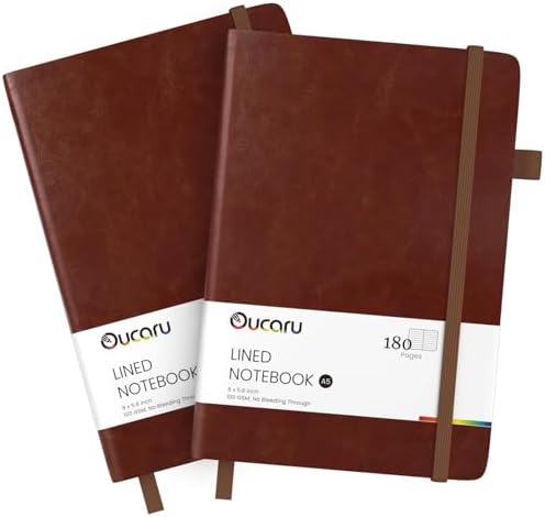Oucaru 2 Pack A5 Lined Journal Notebook for Writing, 180 Pages by Oucaru
