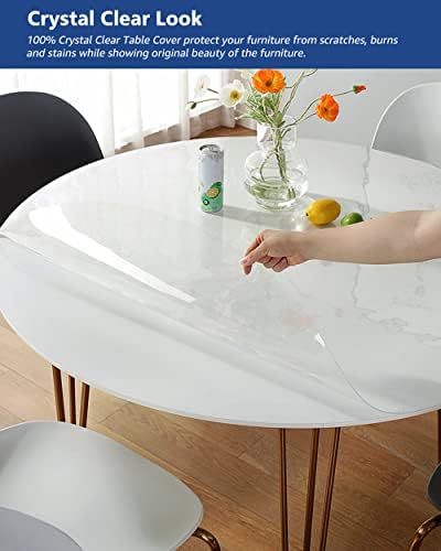 56 Inch Round Clear Plastic Table Cover Protector PVC Tablecloths Sheet Wood Furniture Topper Cover for Coffee Dining Room Table Kitchen Countertop Office Desk Blotter Pad Waterproof Wipeable - Image 4