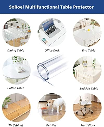 58 Inch Round Clear Plastic Table Protector for Dining Room Table PVC Tablecloth Protective Cover Pad Wood Furniture Vinyl Desk Blotter Mats Table Runner Pad for Kitchen Countertop Coffee Table - Image 6