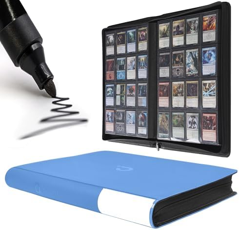 Premium Card Binder 16 Pocket - Fits 1600 Cards，4X4 Ringless Card Album with Sleeves for Trading Cards & Sports Cards（Model C，Sky Blue） by DDACCKIT