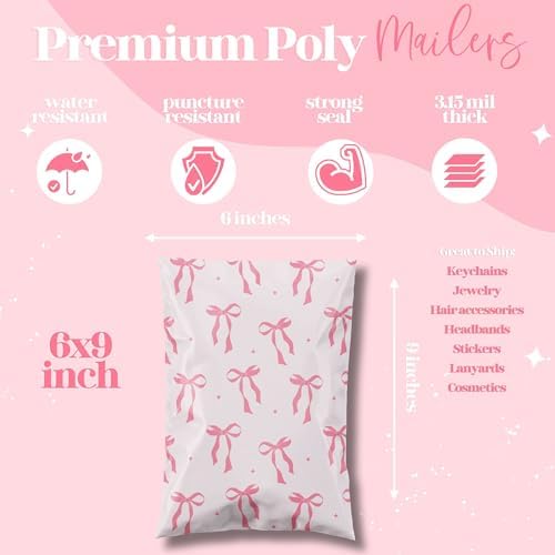 Pretty Package Store Poly Mailer 6x9, Pink Bows Coquette, 100 Pack - Image 3