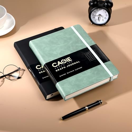 CAGIE Graph Notebook 320 Pages 100 GSM Paper Graphing Grid Journal B5 Hardcover Leather Quad Ruled Notebooks for Engineering, Math, Work, Green - Image 2
