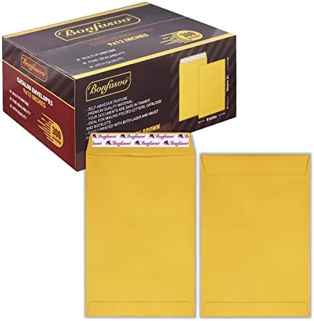 Bonfasvo 300 Pack 9x12 Brown Catalog Envelopes Peel & Seal Security Mailing Envelopes 120GSM Kraft Paper self Seal Envelopes for Invitations Papers Photos Documents Pictures Papers Files by Bonfasvo