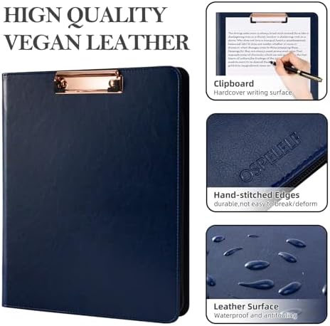 Ospelelf 3 Ring Portfolio Binder with Zipper, Leather Clipboard with Storage, Padfolio Folder for Men, 12.1” Tablet Sleeve, 5 Dividers with Pocket, Refillable Notepad, Card Slot (Navy Bule) - Image 5