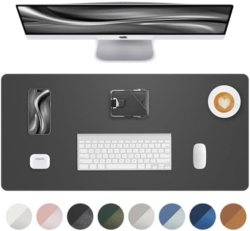 Leather Desk Pad Protector, Large Mouse Pad and Non-Slip Desk Cover, Waterproof PU Leather Blotter Mat for Office and Home (Dark Grey, 36" x 17") by AFIING