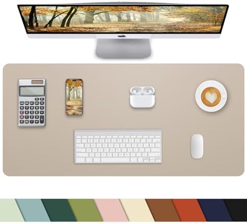 Leather Desk Pad Protector, Large Desk Mat, Mouse Pad, Non-Slip PU Leather Desk Blotter,Desk Cover mat,Desk mat for Keyboard and Mouse,Mat for Office&Home (Apricot, 48" x 17") by cebowa