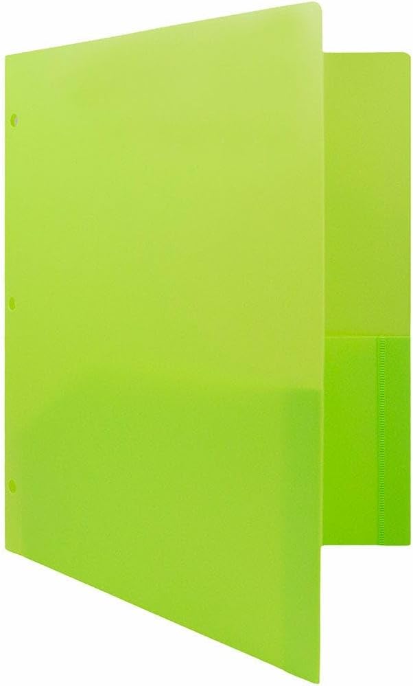 JAM PAPER Heavy Duty Plastic 3 Hole Punch Pocket Folders - Extra Tough School Folders - Lime Green - Bulk 144/Box - Image 3