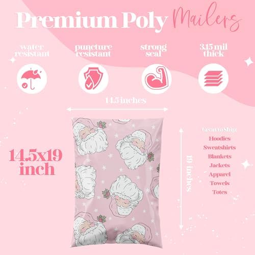 Pretty Package Store Poly Mailers 14.5x19, Pink Santa, 100 Pack - Image 6