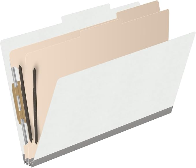 18 pt Heavy Duty Top Tab Color Folders, 2/5 Cut ROC Top Tab, Legal Size, 2 Dividers, White (Box of 10) - Image 2