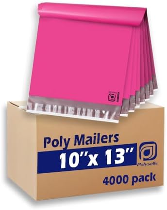 POLYSELLS 4000 pcs 10x13 Inches Pink Poly Mailers Shipping Envelopes, Strong Adhesive Sealing, Waterproof, and Tear-resistant Postal Mailing Bags for Clothing and Accessories by POLYSELLS