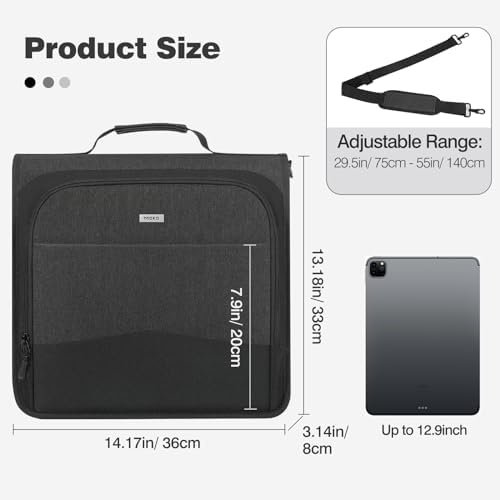 MoKo Zipper Binder with Multi-Pocket, 2-Inch 3 Ring Zipper Binder, 6 Tab Expanding File Folder 600 Sheets Capacity Multi-Pocket Zip Up Binders with Shoulder Strap and Handle for School Work, Black - Image 7