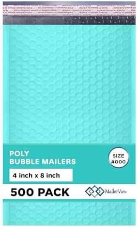 Teal Bubble Mailers 4x8, Self Seal Poly Padded Envelopes #000, 500 Pack by MAILERVIEW