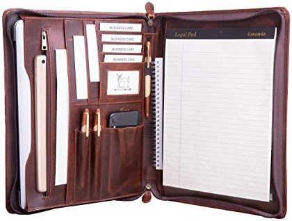 Genuine Leather Professioal Business Portfolio Padfolio Folder with Zipper for Men and Women,Work Portfolio for Letter Size Notepad, for Meeting and Travel, Oil Wax by Gavarnie