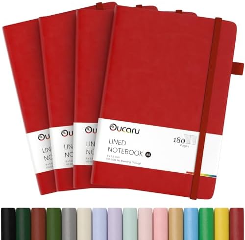 Oucaru 4 Pack A5 Lined Journal Notebook, 180 Pages 100 GSM Paper for Travel by Oucaru