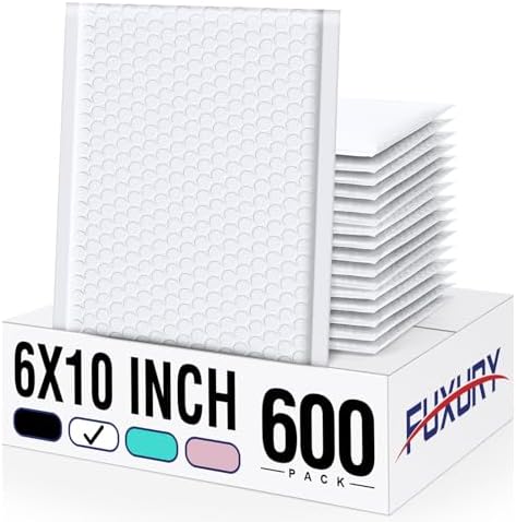 Fuxury Bubble Mailers Bulk 6x10“ 600 Pack White Padded Envelopes by Fuxury