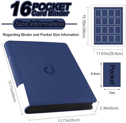 Premium Card Binder 16 Pocket - Fits 1600 Cards，4X4 Ringless Card Album with Sleeves for Trading Cards & Sports Cards（Model C，Classic Navy Blue） - Image 5