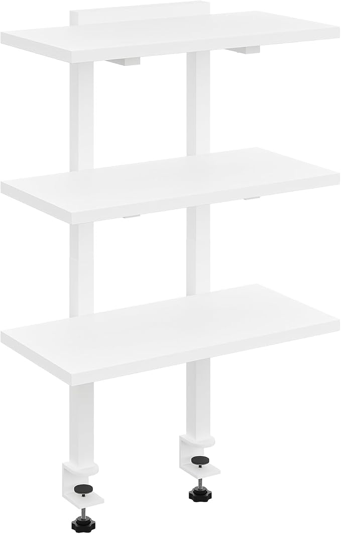 MAHANCRIS Clamp On Desk Organizer, 3-Tier Desktop Bookshelf, Adjustable Desk Storage Shelf, Metal Frame, for Office, Study and Game Room, White DSWT3601 by MAHANCRIS