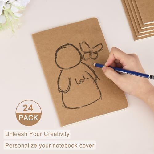 ZCZN 24 Pack A5 Kraft Notebooks Bulk, 8.15x5.5 Inches Graph Paper Journaling Notebooks, Notebooks for Work, Composition Notebooks for School, Journal Notebooks for Office, 60 Pages - Image 3