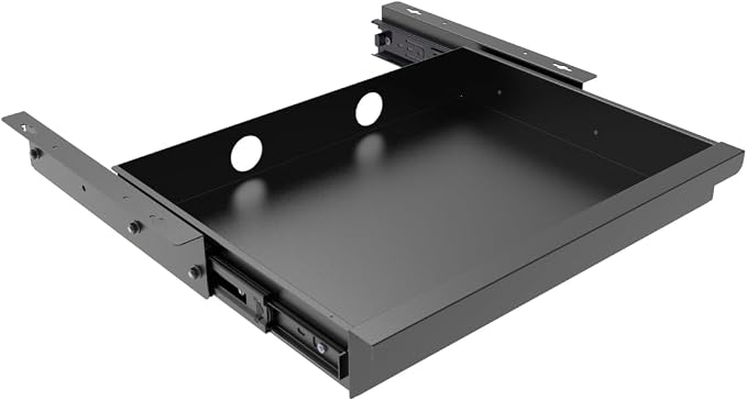 Under Desk Mounted Sliding Pull-out Drawer W 19.2" x D 13.4" | Office Desk Storage Organizer for Sit Stand Workstation, Metal, Black (Large) by Unknown
