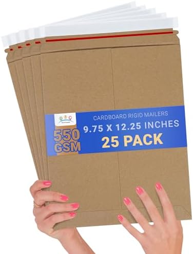 ABC PACK & SUPPLY Rigid Mailers 9.75 x 12.25 Inch, Brown Cardboard Envelopes, Self Seal Tear Strip, 550 GSM Paperboard, Stay Flat Design, Pack of 25 by ABCPackSupply%C2%AE