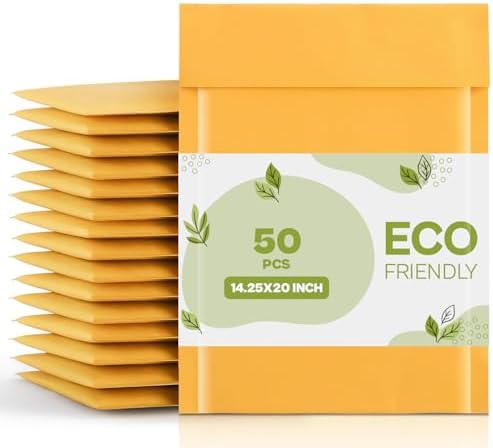 PSBM #7 50 PCS 14.25 x 20 Inch Kraft Bubble Mailers, Yellow Padded Envelopes, Self-Sealing Peel-Off Strip, Ideal for Shipping CD, DVD, Jewelry, Photos, Magazine, Books, Clothes and More by PackagingSuppliesbymail