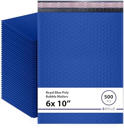 Royal Blue Bubble Mailers 6x10, Poly Padded Envelopes #0, 500 Pack by BAYLUE