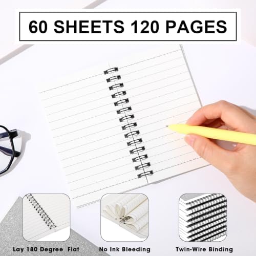 Jutom 18 Pcs Small Spiral Notebook Memo Pad 3x5, Glitter Sliver - Image 2