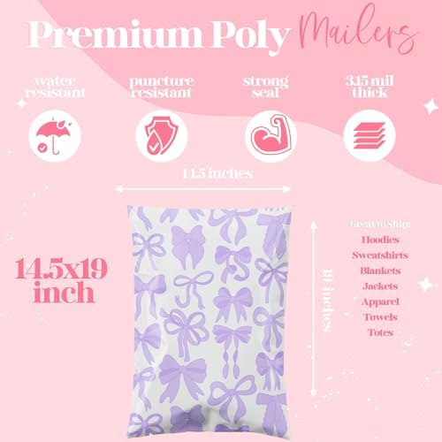 Pretty Package Store Poly Mailers 10x13, Purple Bows, 100 Pack - Image 5